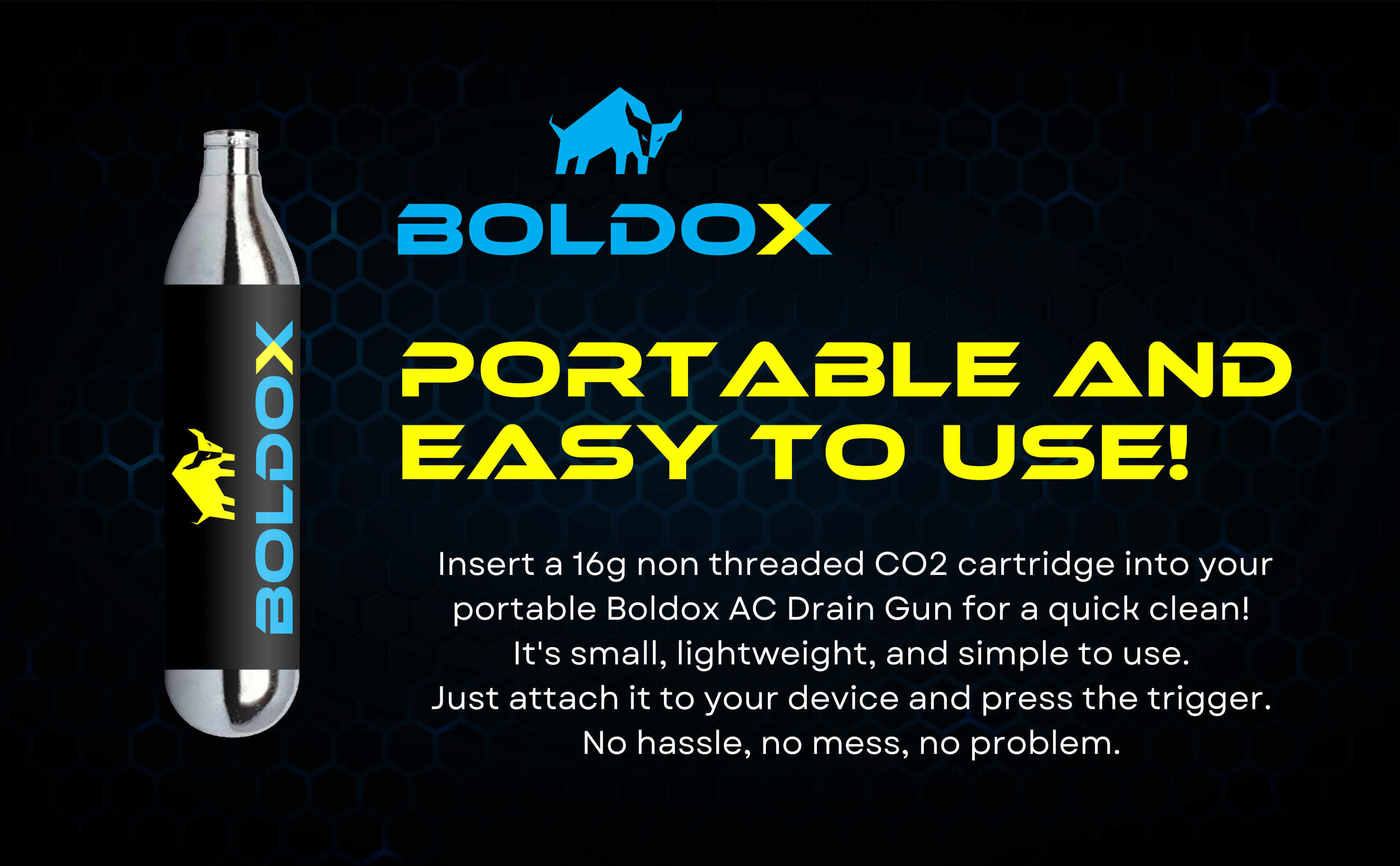 Infographic: 16g CO2 Unthreaded Cartridges for Boldox AC Drain Gun - C02 Powered HVAC Tools for the DIY Homeowner to Clear Buildup & Debris in AC Drain Tubes with CO2 Drain Gun - 12-Pack 16g CO2 Cartridges