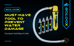 Boldox Drain Gun Yellow featuring Hose & 4 CO2 cartridges prevents water damage